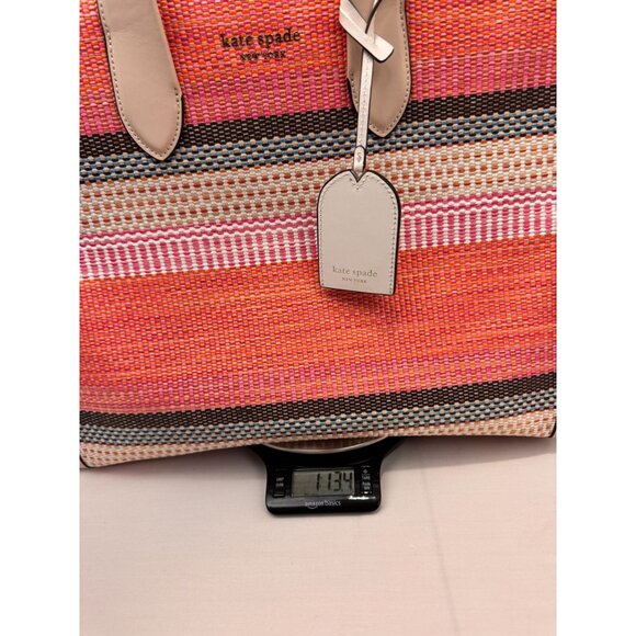 NWOT Kate Spade New York Market Stripe Tote Bag Woven Canvas & Leather Handles B - Picture 11 of 11